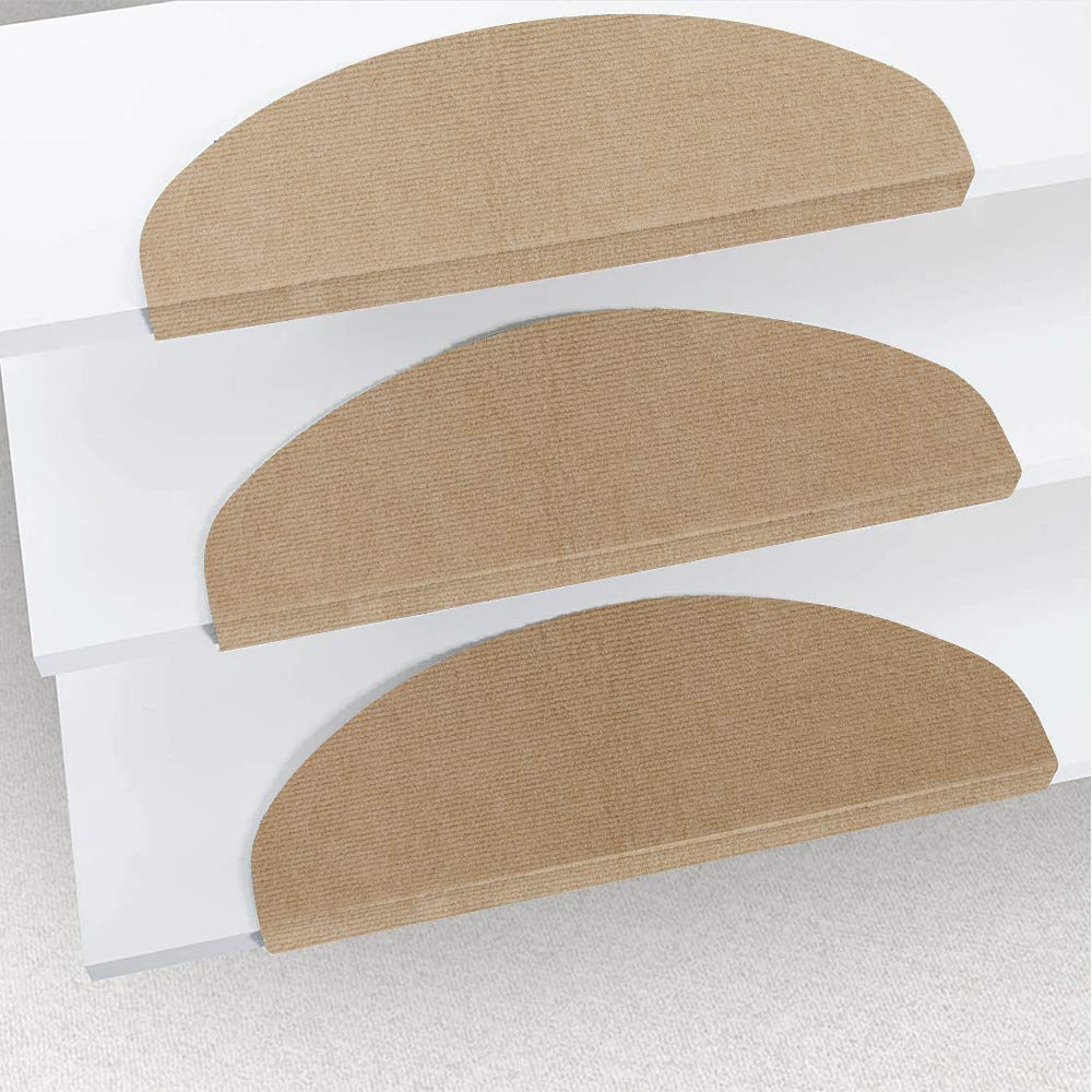 Autocollant - Tapis d'escalier pour intérieur,Lot de 15 Marchettes d'escalier Antidérapant Autocollante Moquette de marches Tapis de Protection d'escalier de Non-glissière,65*21*4cm(marron (15))