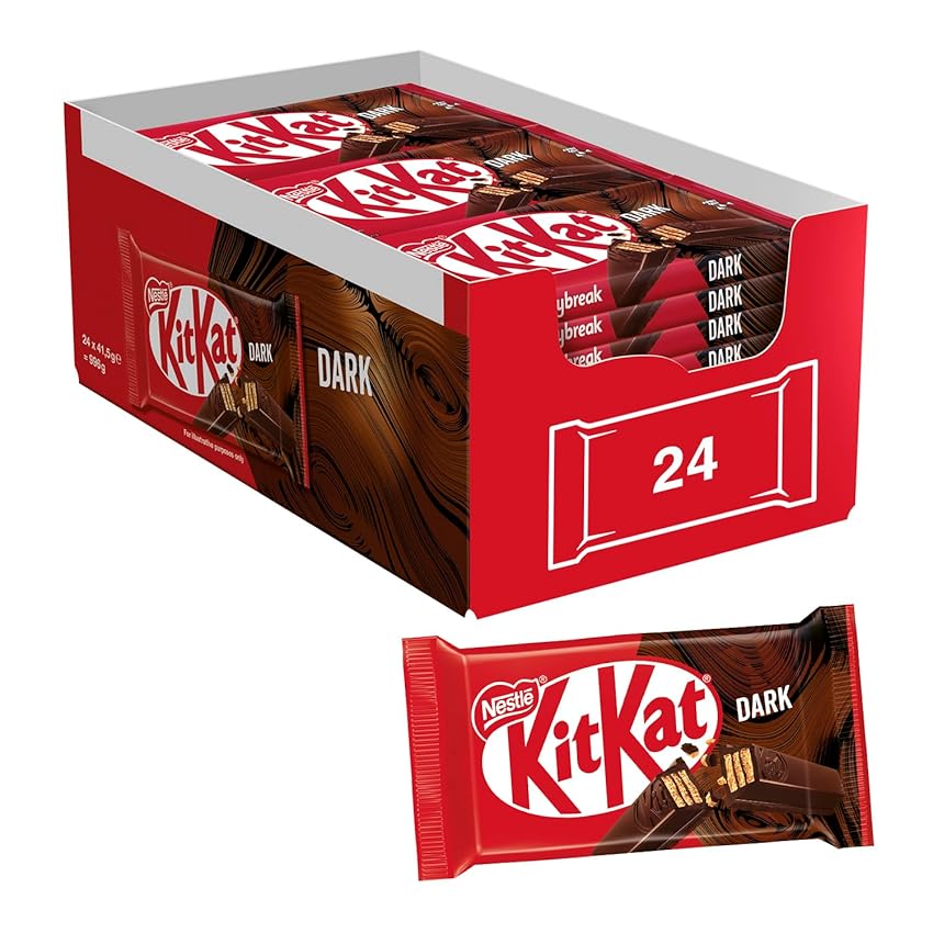 Immagine del prodotto KITKAT Dark Wafer ricoperto di Cioccolato Fondente, Confezione da 24 Snack da 41.5 g (996 g)