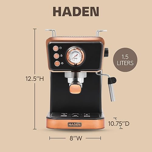 Miniatura 4 de HADEN Barista Brew - Cafetera de café expreso de acero inoxidable con función espumador de leche y vaporizador y tanque de agua de 1.5 L, color