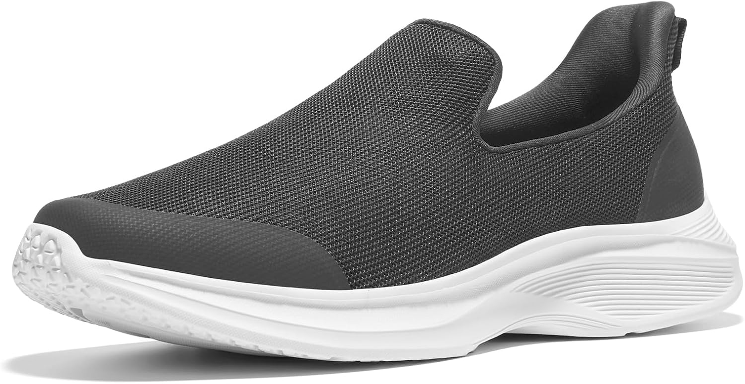 Heez ...Size 11.5.Mens Slip On Walking Shoes with Arch Support, Lightweight No Lace Sneakers,Non Slip Breathable Tennis Shoes,Casual Travel Gym Work Shoes Grey,