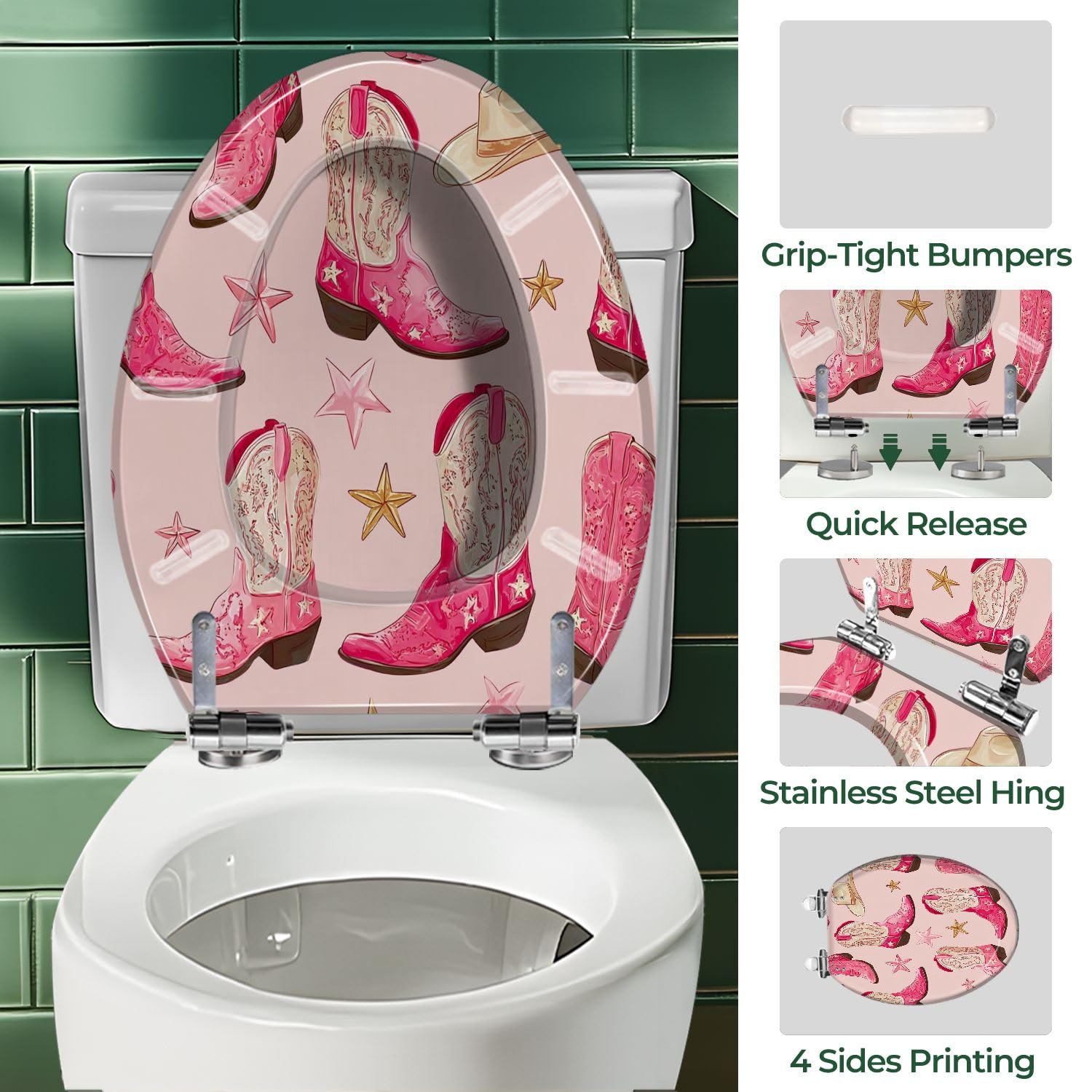 Asiento de inodoro alargado de resina Maybe Home con tapa estilo estrellas