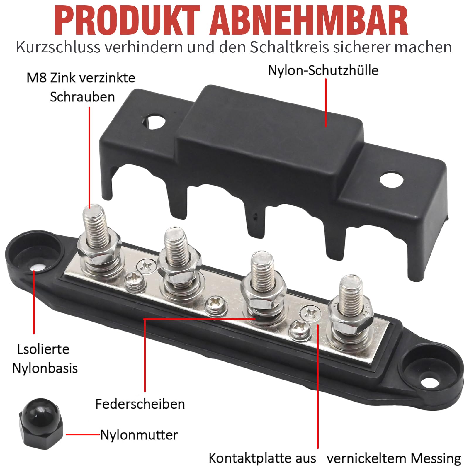 Hoypeyfiy 2 blocchi di distribuzione del bus, 12 V-48 V DC, binari di distribuzione 250 A, BusBar Box con 4 bulloni M8, adatti per auto camper (rosso, nero)