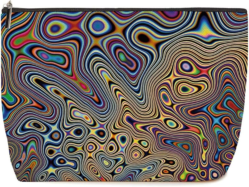 Necessaire de maquiagem Lovdazzles com estampa abstrata multicolorida e zíper, 25,4 x 17,78 x 5,08 cm