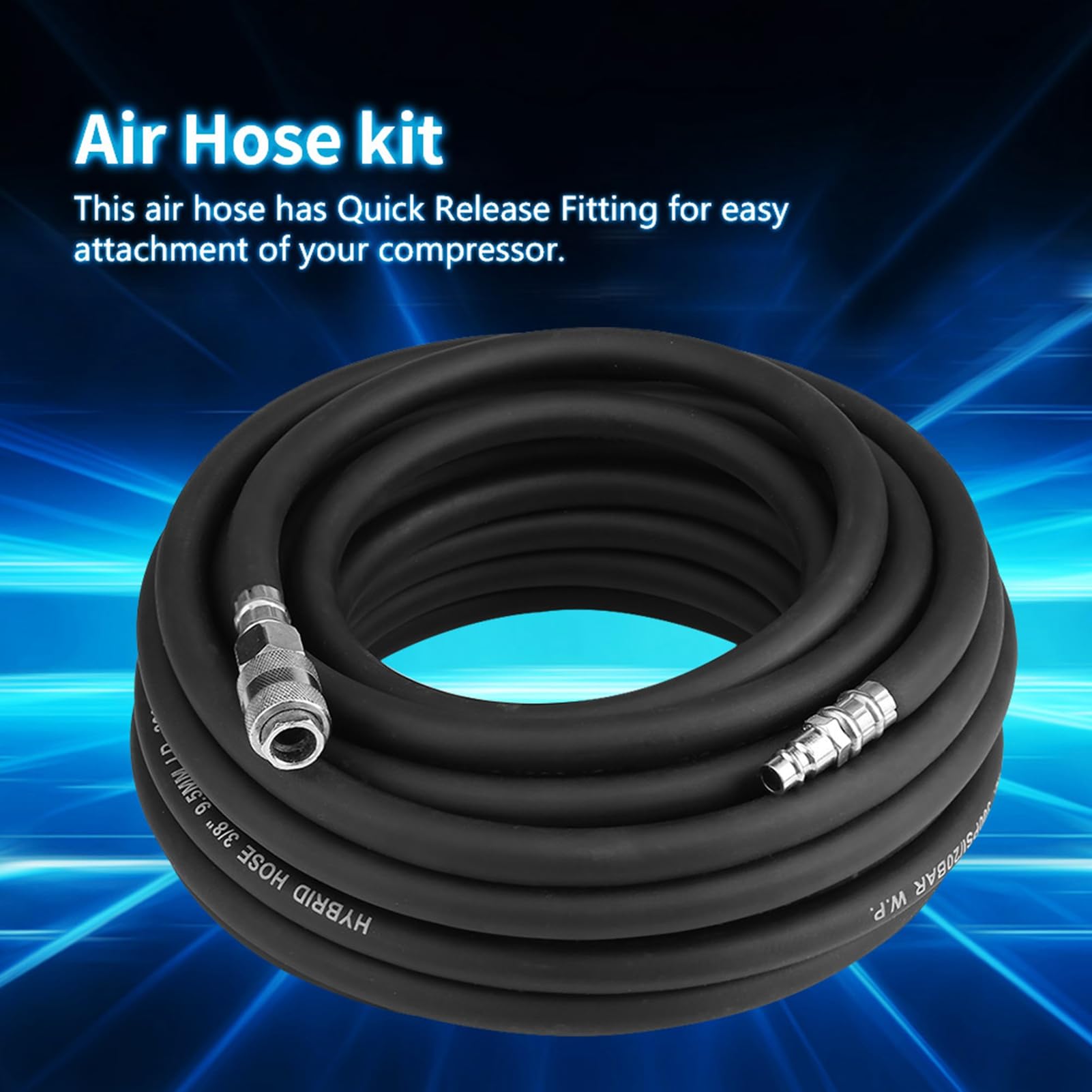TOPINCN 900 Psi Kit di Tubi D'aria in Gomma Compressa a Scoppio con Accessori per Compressori in 5 Parti, Flessibile 15 M per L'inflazione di Pneumatici per Auto per Garage, per Seminari di Garage