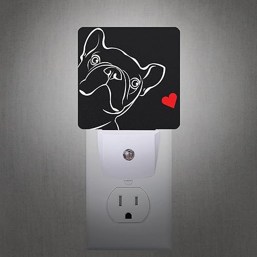 Miniatura 2 de Bulldog francés perro rojo corazón luz nocturna enchufable LED luces nocturnas sensor automático lámpara de noche lámpara de atardecer a amanecer