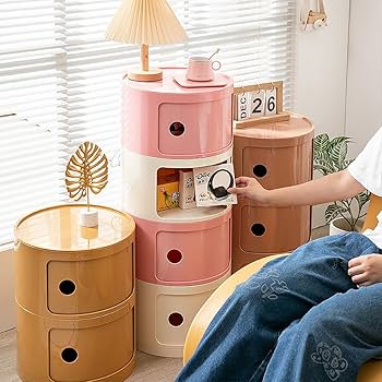Amazon｜サイドテーブル ラウンドチェスト ベッドサイドテーブル 多