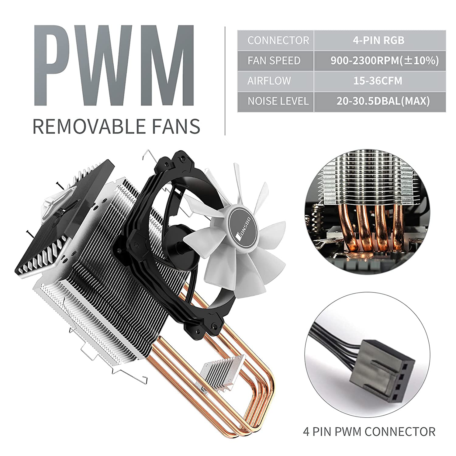 JONSBO CR1400 RGB CPU Air Cooler, 92mm PWM CPU Cooler with 4 Heat Pipes, Removable Computer PC Fans Easy to Install, Quiet Rainbow RGB Cooling Fan for Intel LGA 1851/1700/1200/1151, AMD AM4 AM5, Black