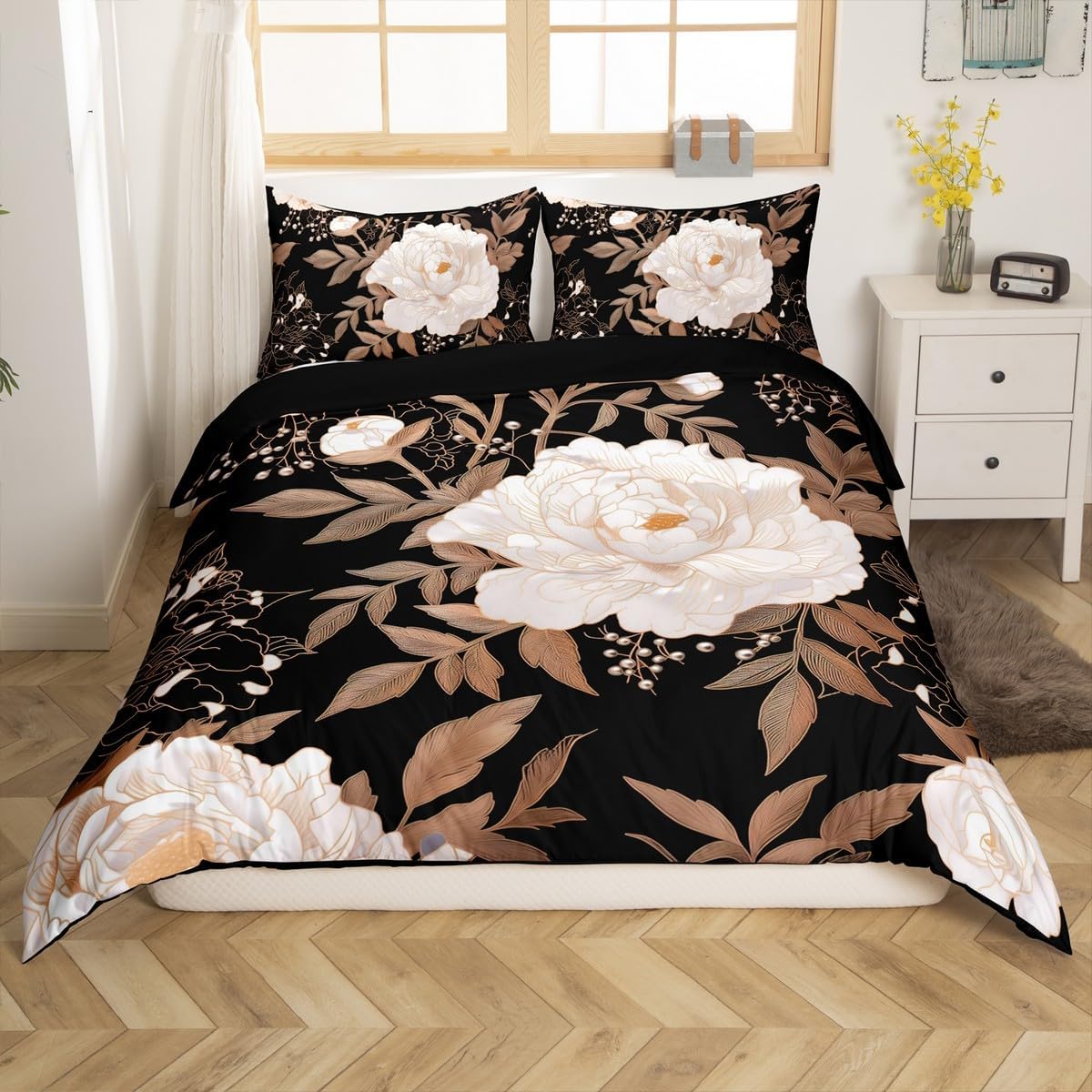 Feelyou Purple Black Vintage Damask Floral Duvet Cover Set Gothic Bohemia Floral Bedding Set King Size for Kids Boys Girls Oriental Antique Comforter Cover Luxury Flower Quilt Cover,No Comforter