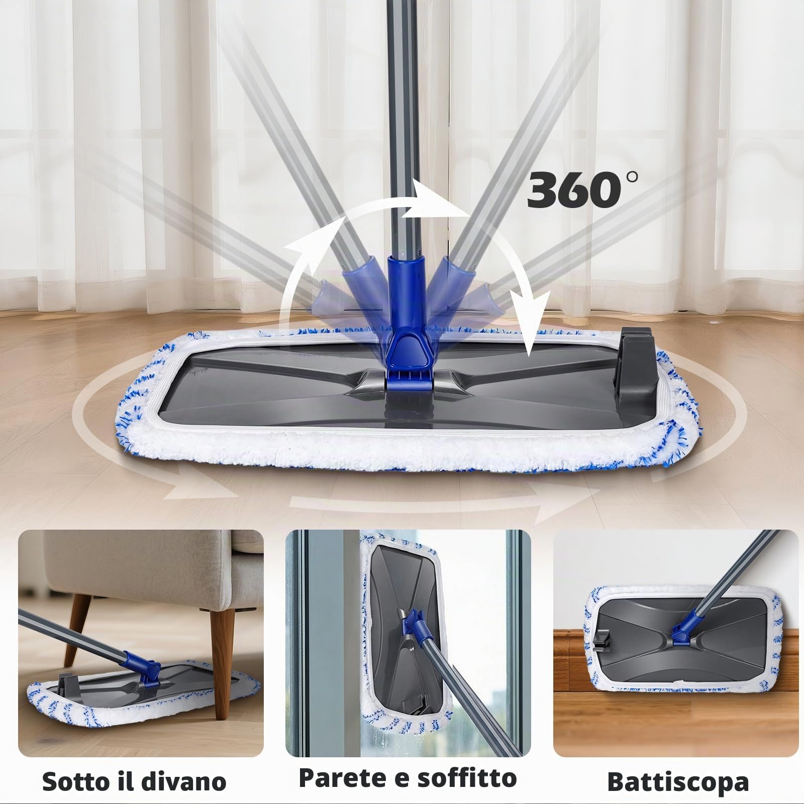 MASTERTOP Mocio microfibra grande Mocio di pulizia grande, piatto, in microfibra, 40 x 21 cm, per pulire pavimenti in legno, piastrelle in marmo