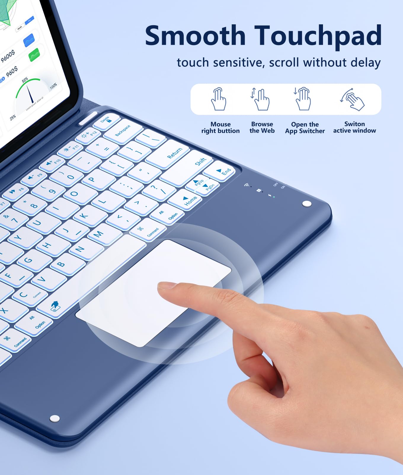 Harvopu for iPad Air 13 Inch & Pro 12.9 Case with Keyboard - Multi-Touch Trackpad, 7 Colors Backlit, Detachable Keyboard Cover for iPad Pro 12.9 (6th, 5th, 4th, 3rd gen), Air 13 M4/M3/M2 (): Blue