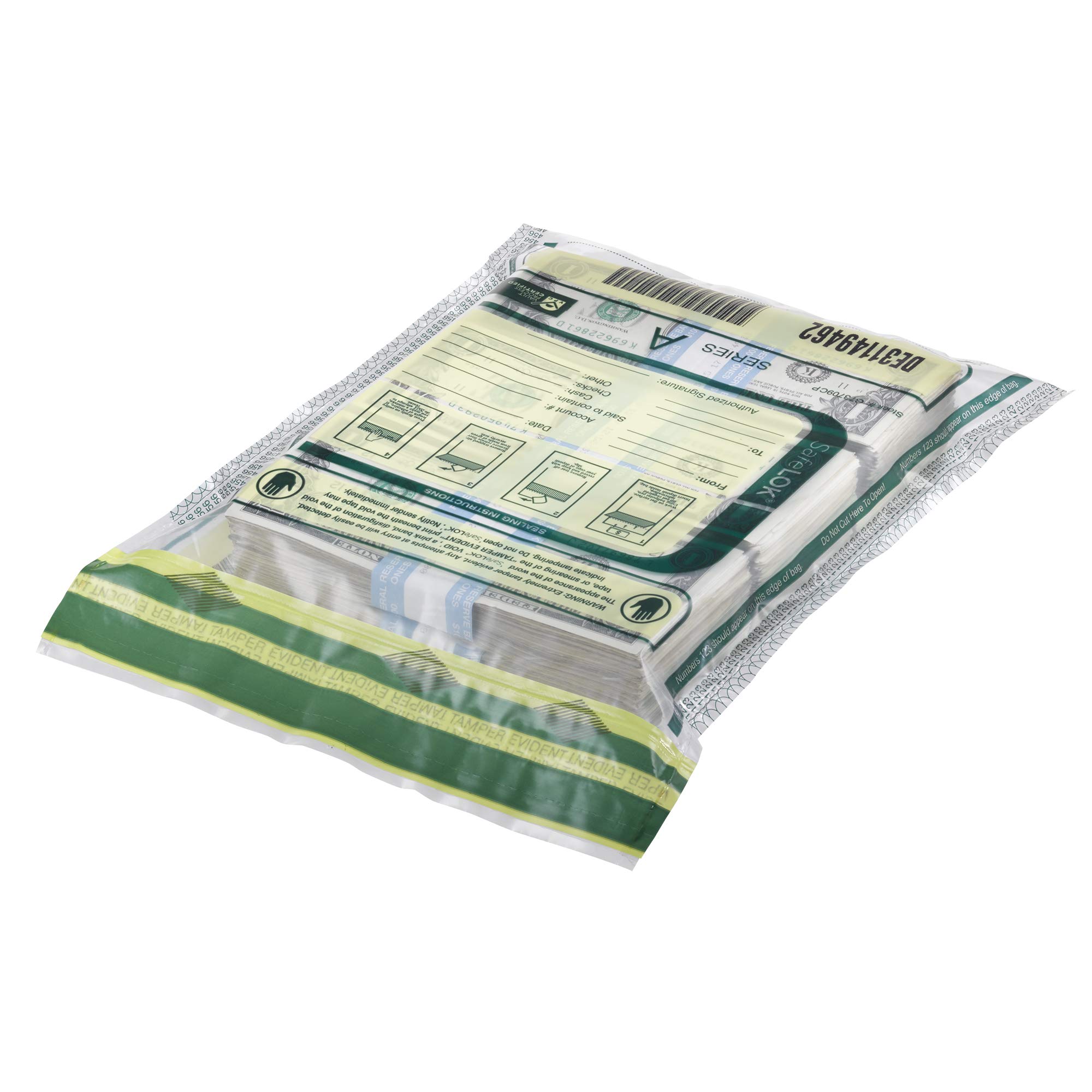 CONTROLTEK SafeLOK Tamper-Evident Seal Cash Deposit Bags - Money Bag With Unique Serial Number - Security Bank Bags 12"x16" (White, 100 Count)