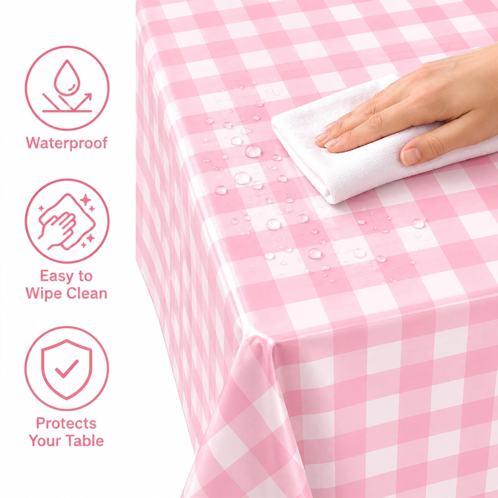 Amazon｜ピンクとホワイトのチェック柄テーブルクロス ブラック