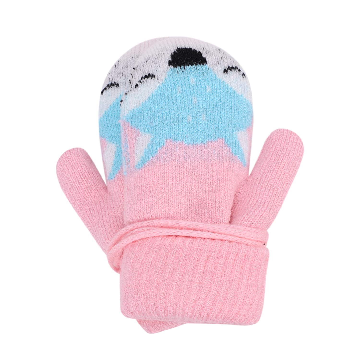 Greenery-GRE Cartoon Infant Toddler Mittens With String Winter Warm Knit Gloves With Fleece Lined For Baby Girls Boys 0-3 Y