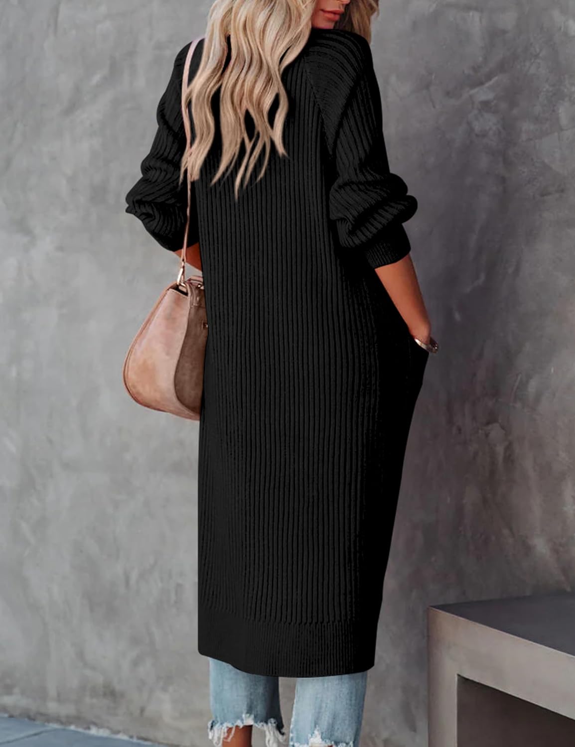 Womens Long Cardigan Sweaters 2025 Open Front Ribbed Knit Maxi Coat Fall Outwear with Pockets - Image 5