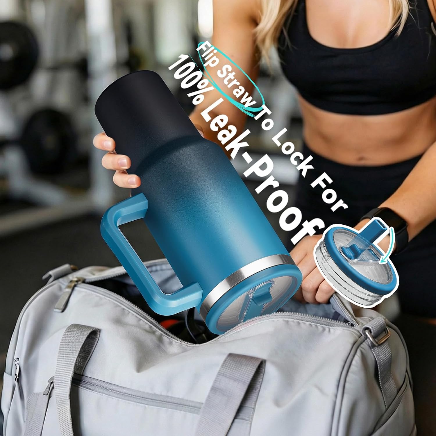 40 oz Tumbler with Straw - Spill Proof Water Bottle Travel Coffee Mug