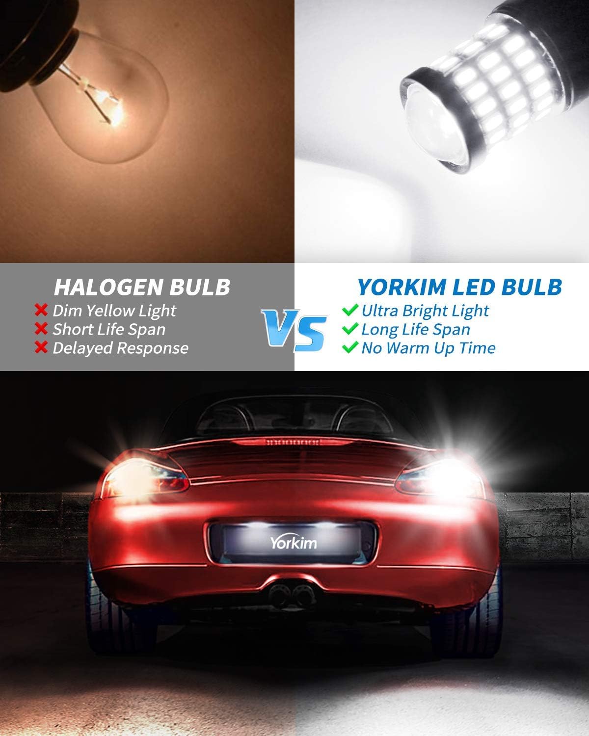 Yorkim 921 LED Bulb 912 Led Reverse Light Super Bright 3014 3030 58-SMD Chipsets Error Free, 921 led backup lights T15 LED Bulb 906 904 902 W16W 921 912 Reverse Lights, 6500K White, Pack of 2