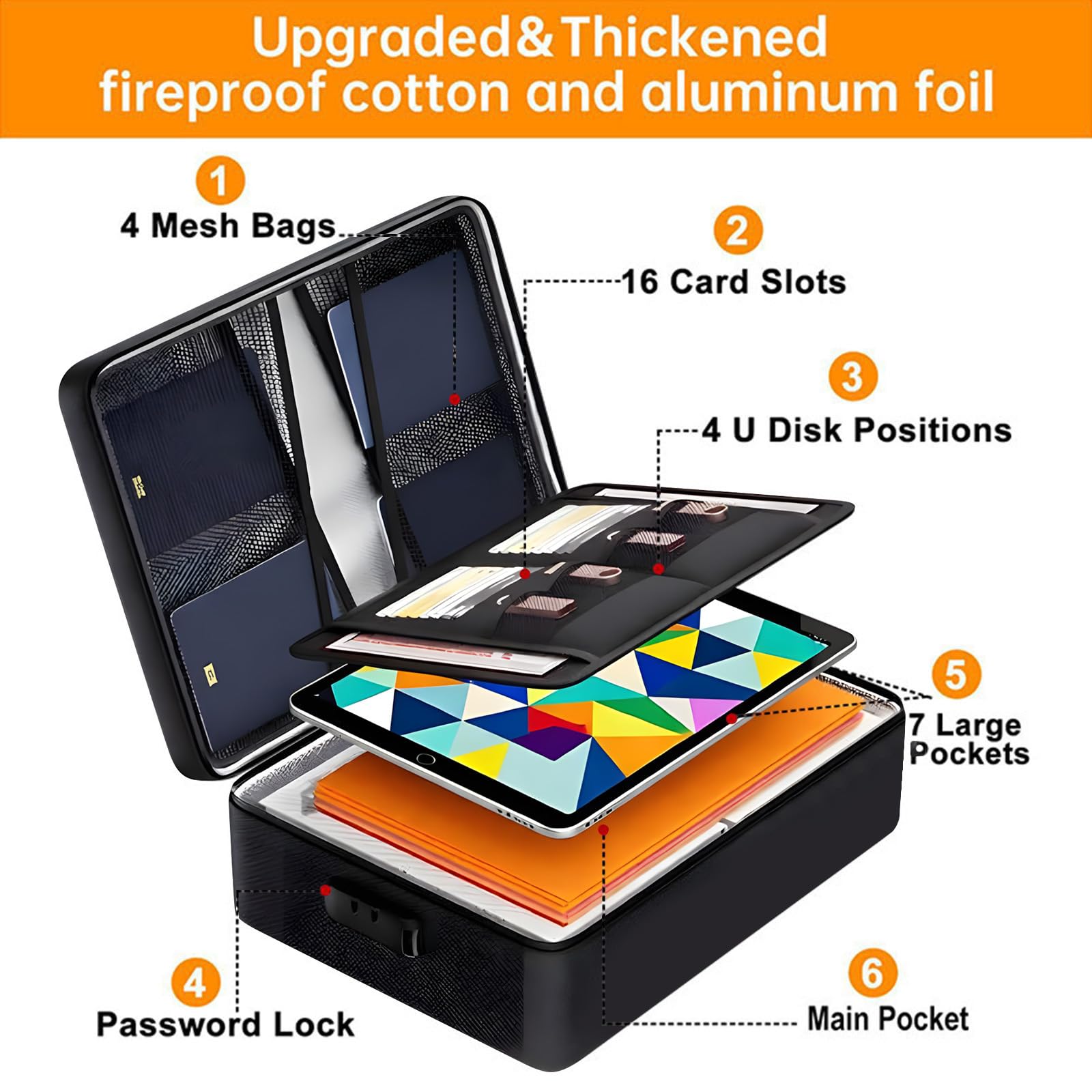 Organizer per documenti con tasche multiple, grigio
