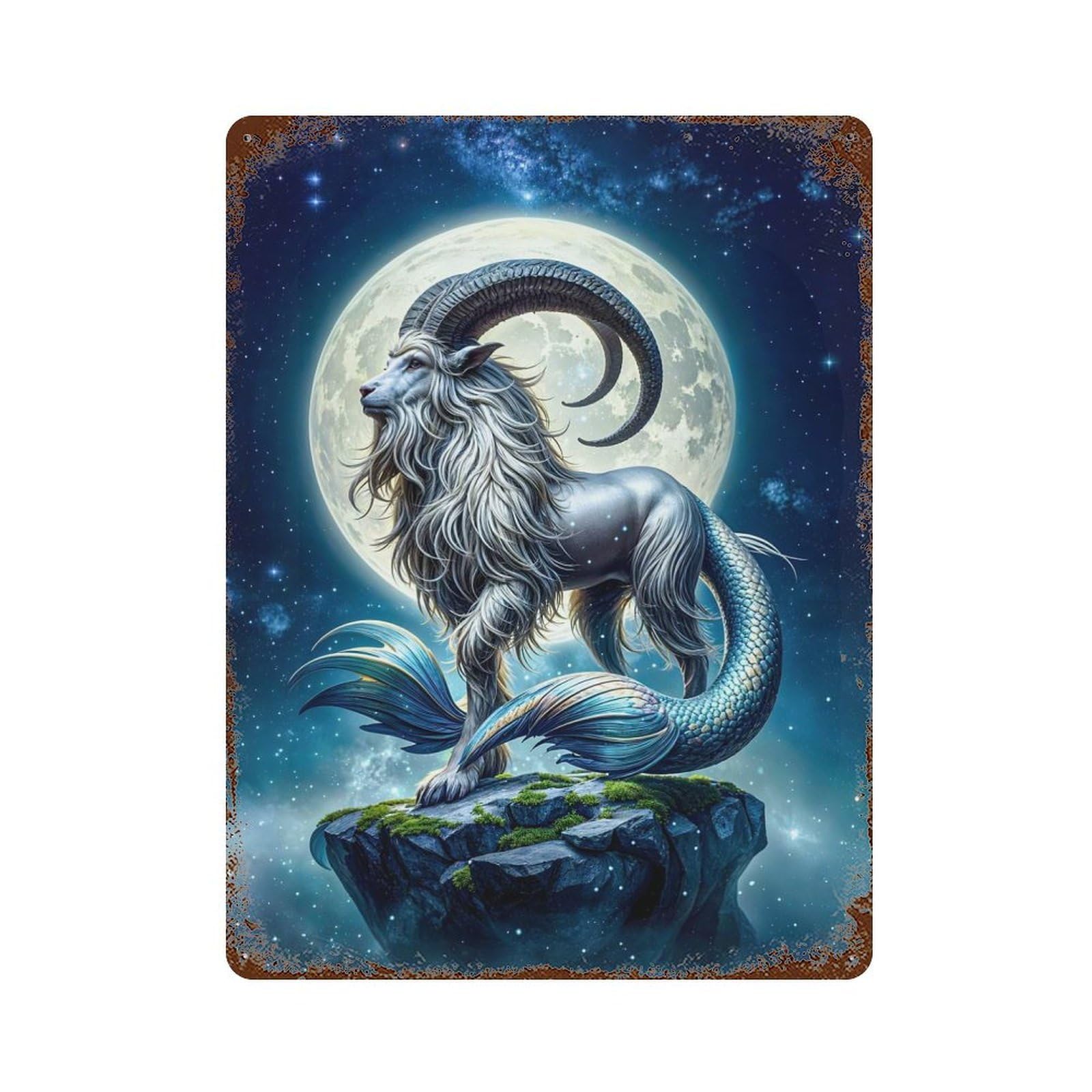 Garage Style Capricorn Zodiac Sign Decorative Tin Sign 15.7"x11.8", Farmhouse Wall Decor for Bar And Workshop