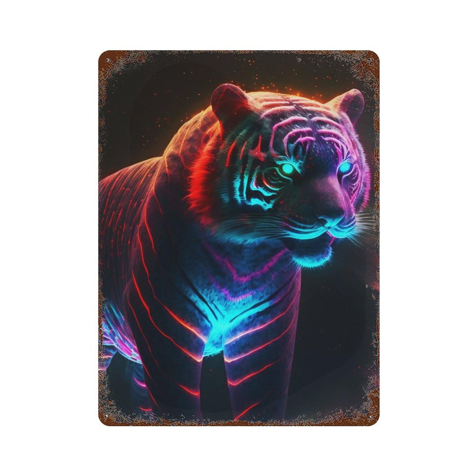 Neon Tiger Retro Metal Sign 15.7"x11.8", Shabby Chic Decor for Bistro, Counter And Cafe Decor