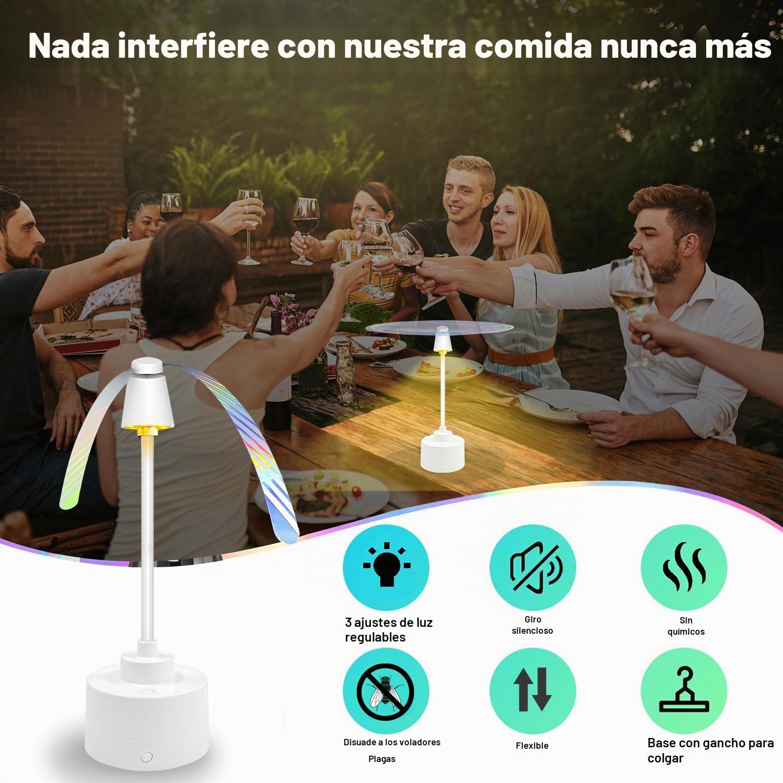 Ventilador Repelente De Moscas, 4Pcs Controlador De Trampas Para Mosquitos Con Cuello De Cisne Flexible De 360°, Luz LED Eliminación Física De Insectos Con Gancho Para Colgar Ideal Para Fiestas BBQ