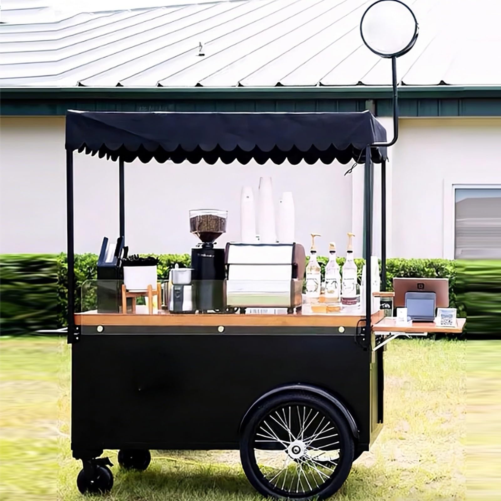 PortabFooCart creativo con tettoia 4 ruote Bancarelle di caffè Cabine del mercato nero 180 cm contenitori Sto per festival eventi e catering