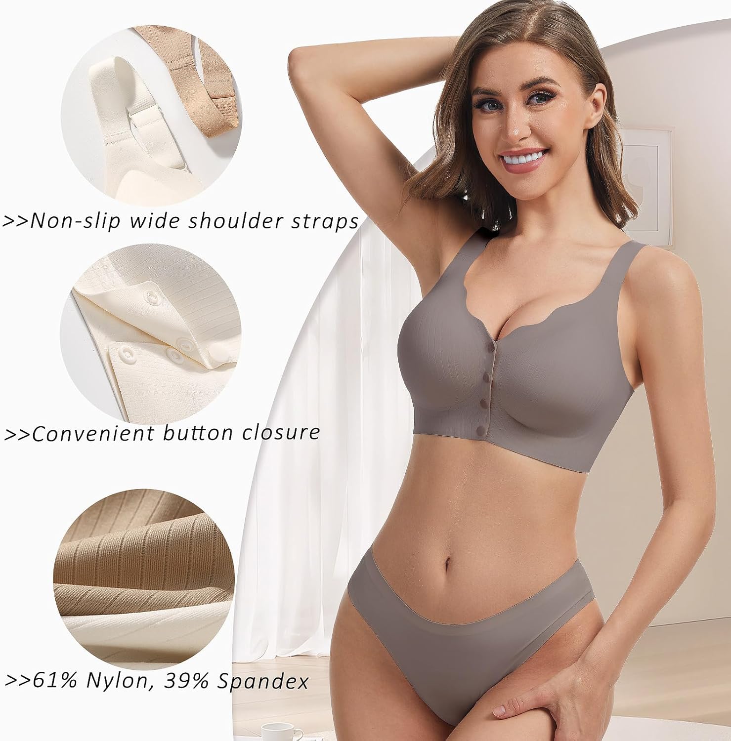 Front Closure Bras for Women No Underwire Padded Wireless Comfort Full Coverage Bra Seamless Mastectomy Bras - Image 5