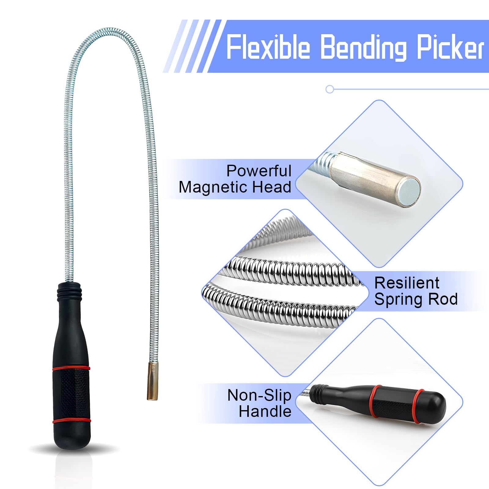 Juego Telescópico de 3 Piezas Recogedores Magnéticos para Tornillos y Objetos Metálicos 1,5 lb/8 lb/16 lb