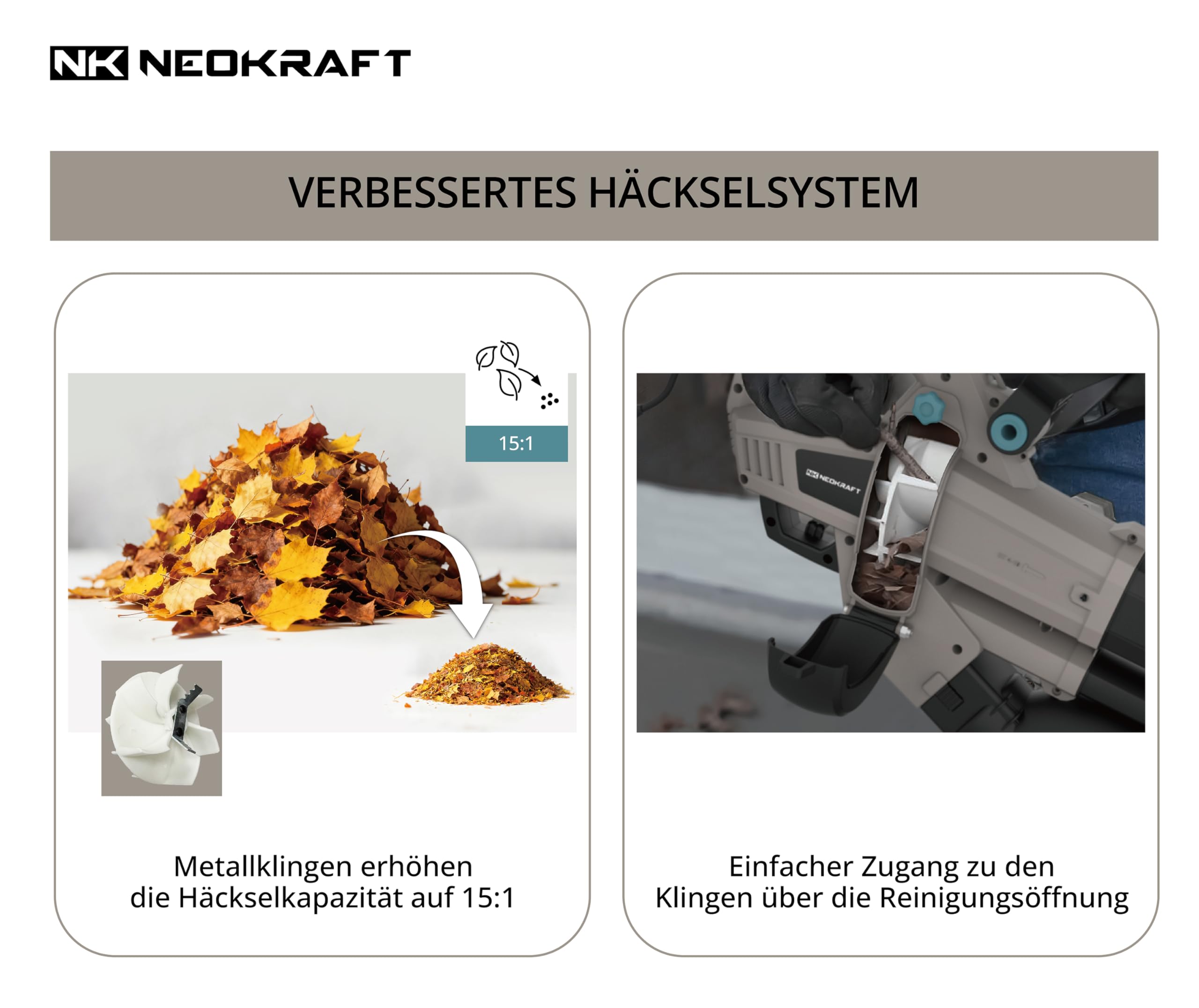 Neokraft Elektro Laubbläser und Laubsauger 3500W mit Häcksler 40L Fangsack