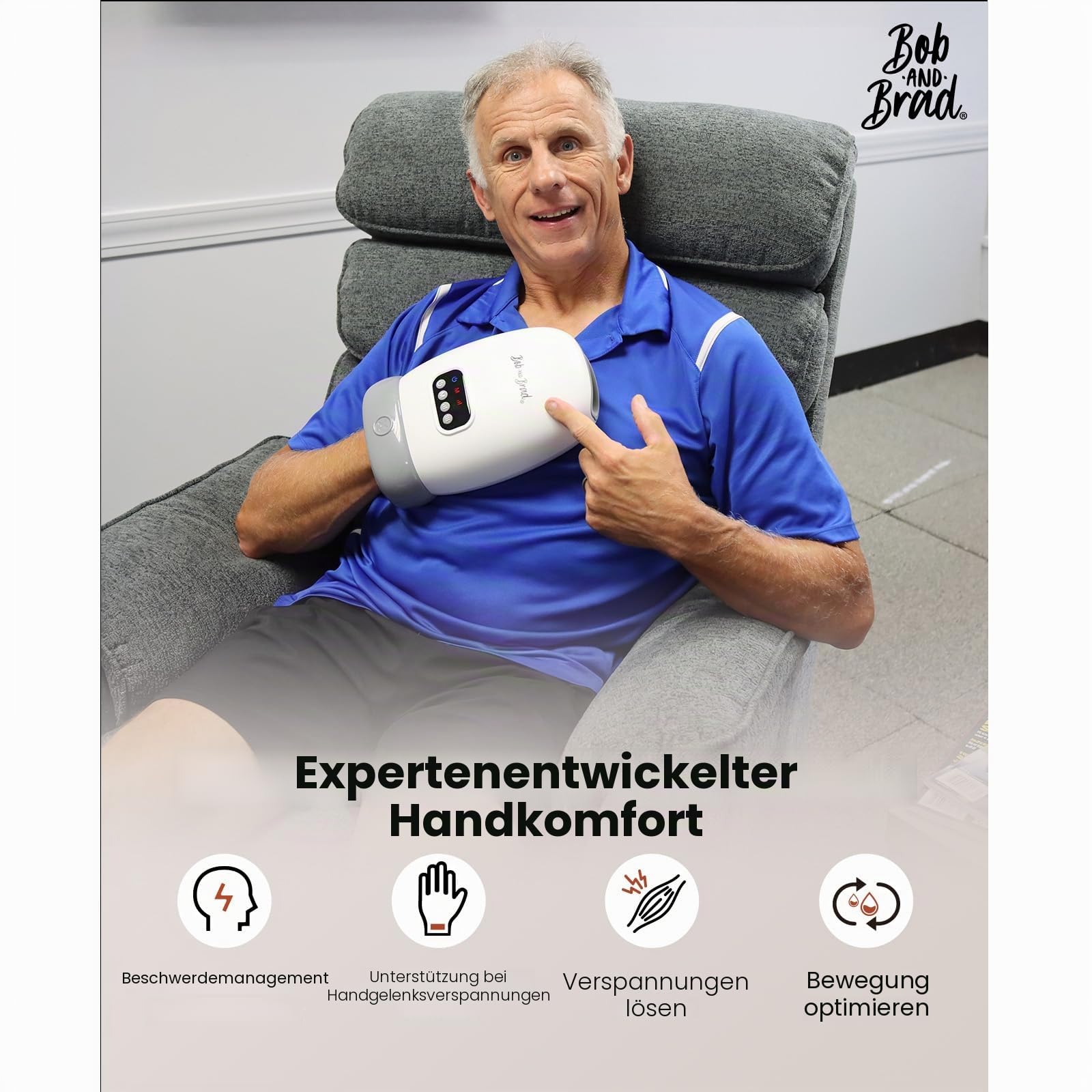 BOB AND BRAD H60 Handmassagegerät mit Wärme und Kompression, Elektrische Handmassage bei Arthritis & Karpaltunnelsyndrom, Massager Schmerzlinderung für Handgelenk & Finger, Geschenke für Damen Herren