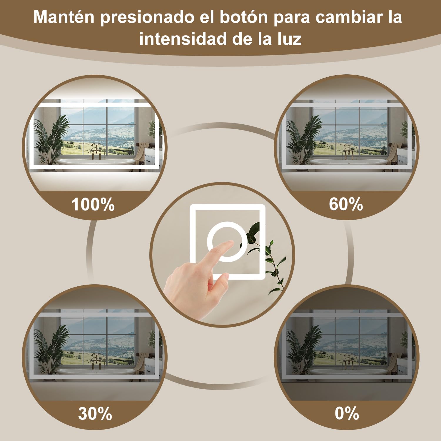 Aica Sanitaer Espejo de baño con led,120 x 70 cm, luz led con Tres Colores,con función antivaho, Memoria agapada y Brillo Ajustable