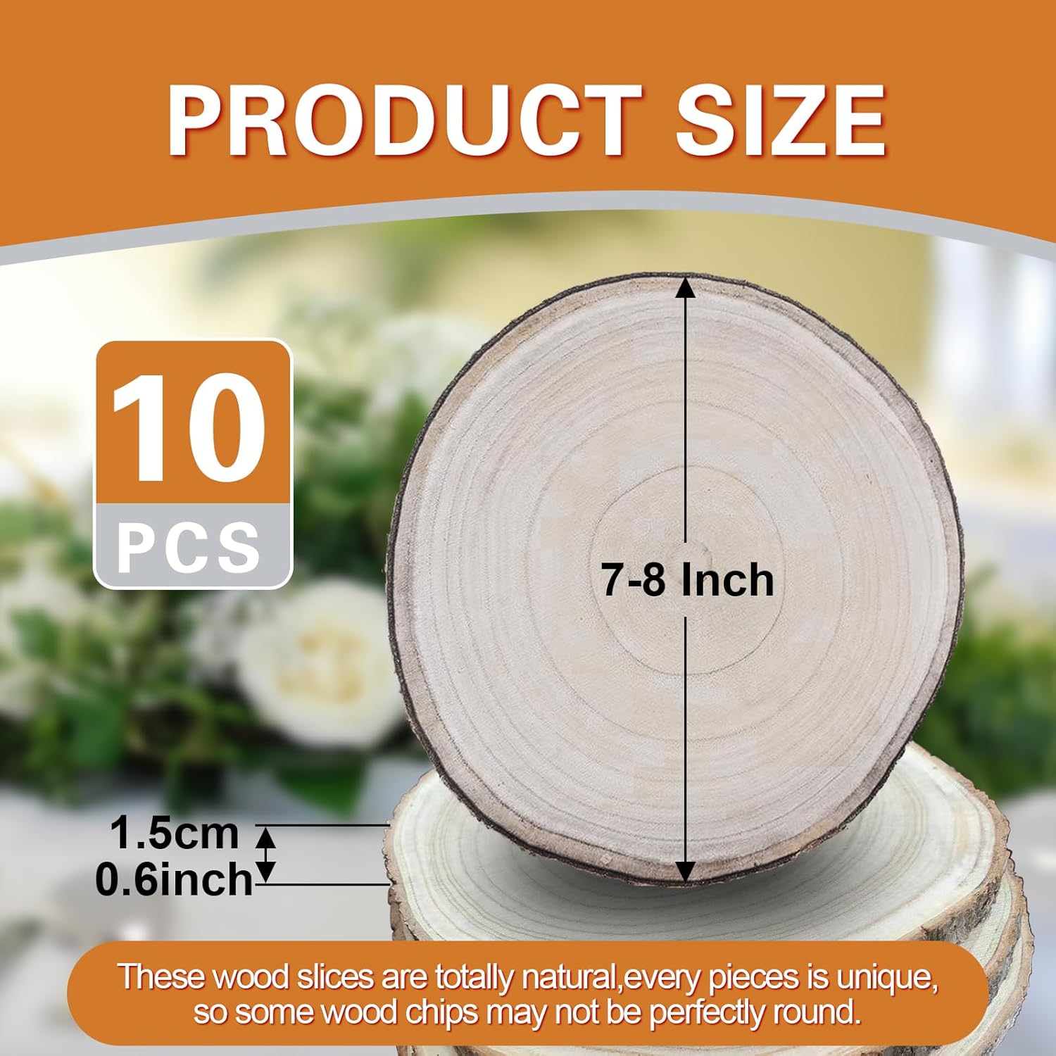 Wood Slices,Wood Slices for Centerpieces Table Decorations,Unfinished Rounds Wood for Crafts,Wood Slice for Rustic Wedding Decoration Projects, Natural Paulownia Wooden Slabs(7-8 inch 10 Pcs)