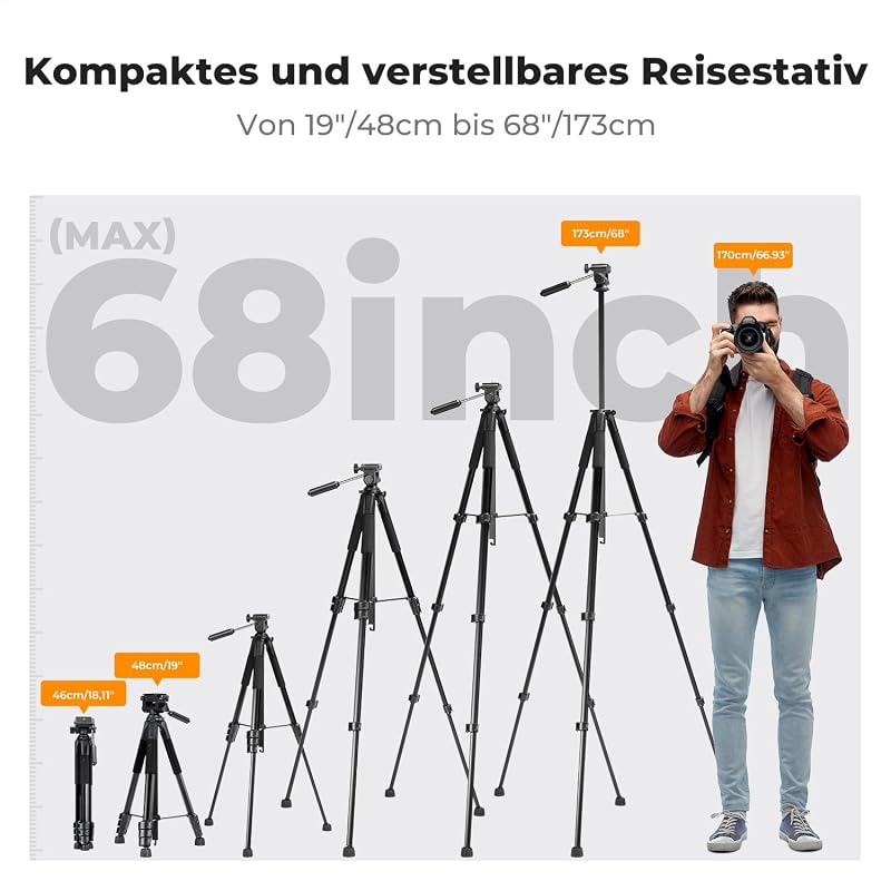 K&F CONCEPT S254A3 Könnyű Kamera Tripod 172cm, Telefontartóval és Táskával - 172 cm, With 2-in-1 holder