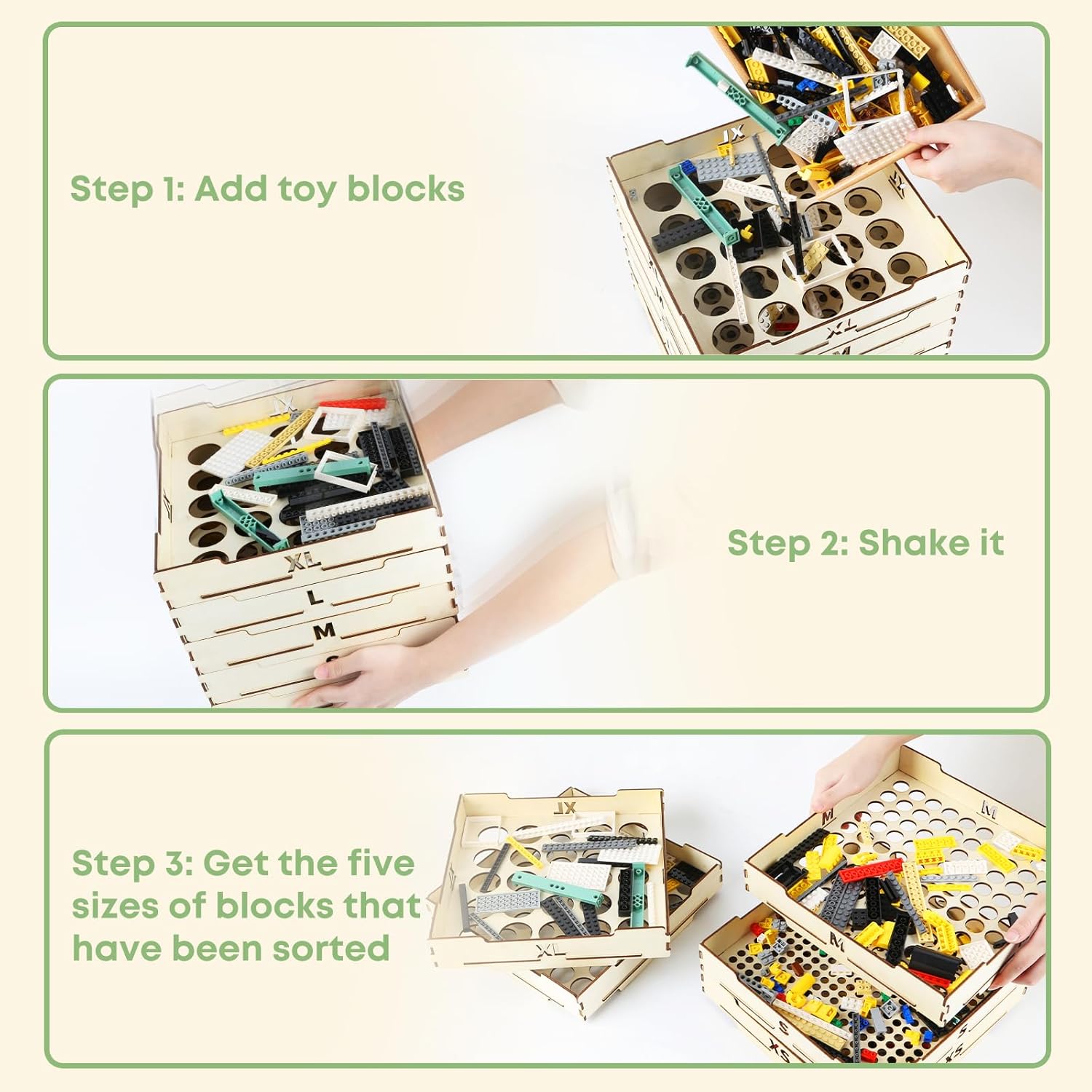 Toy Block Sorter Sifter, 5 Different Size Toy Block Sorting Boxes, Wooden Storage Box for Building Blocks, Birthday Gift Boys Girls and Adults