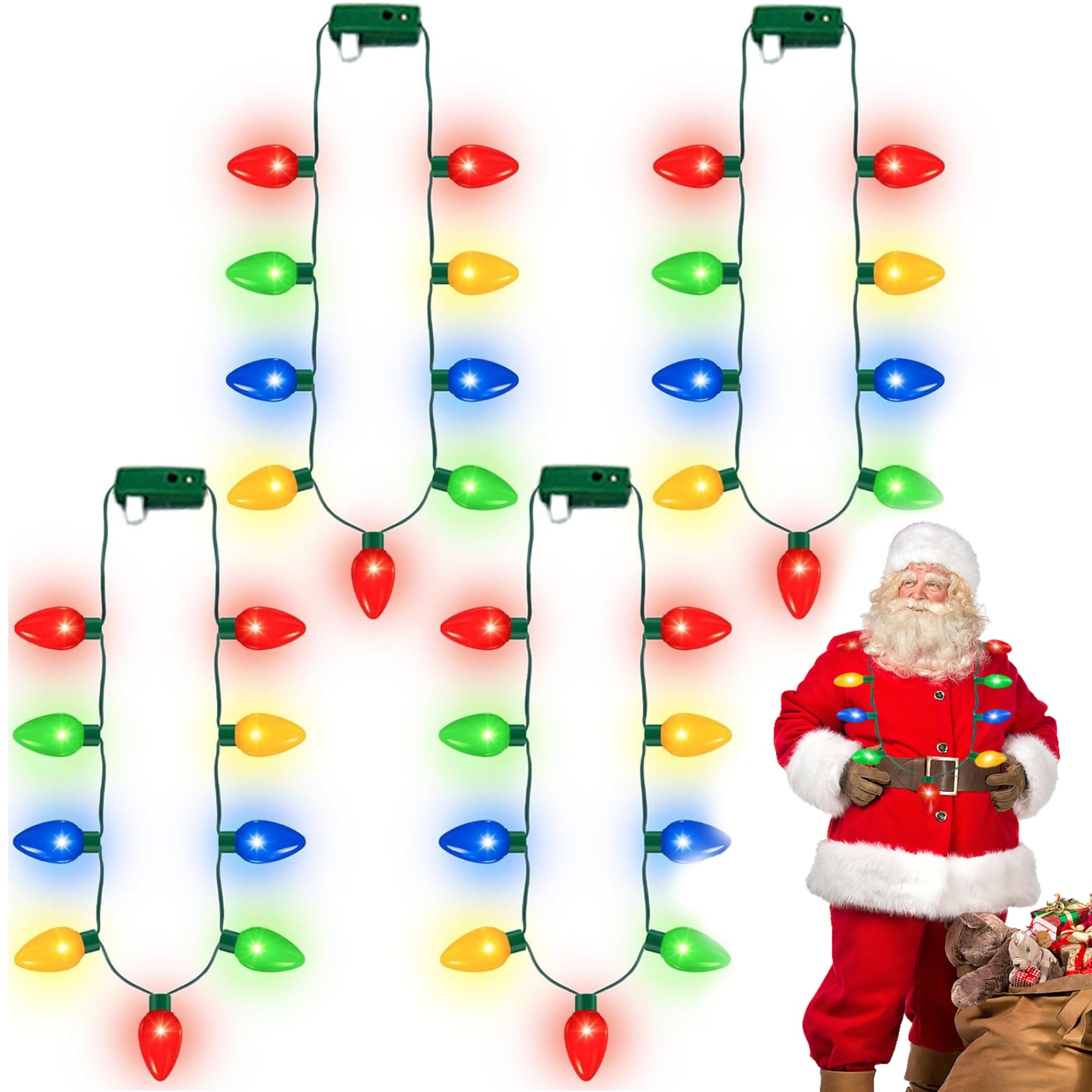 4Pcs Christmas Light Necklace 3 Glow Modes Festive Christmas Accessories 9 Bulbs Light up Necklaces for Xmas Home Party Favor up Necklace, Costume, Party Suppl