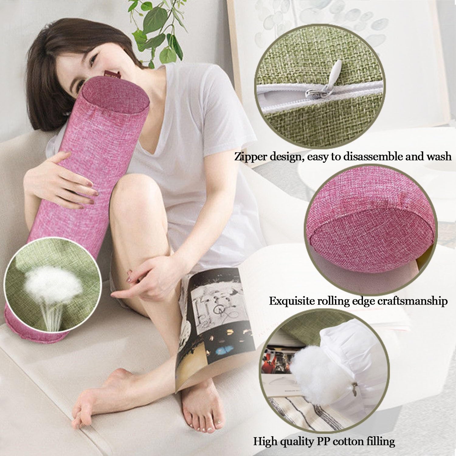 Nacken-Und Knierolle Kopfkissen Kissenrolle Nackenkissen Kissen Rolle Orthopädisches Nackenkissen, Lagerungsrolle, Bolster Side Sleeper Pillow with Abnehmbar Cover(#11,20x120cm/6x47in)