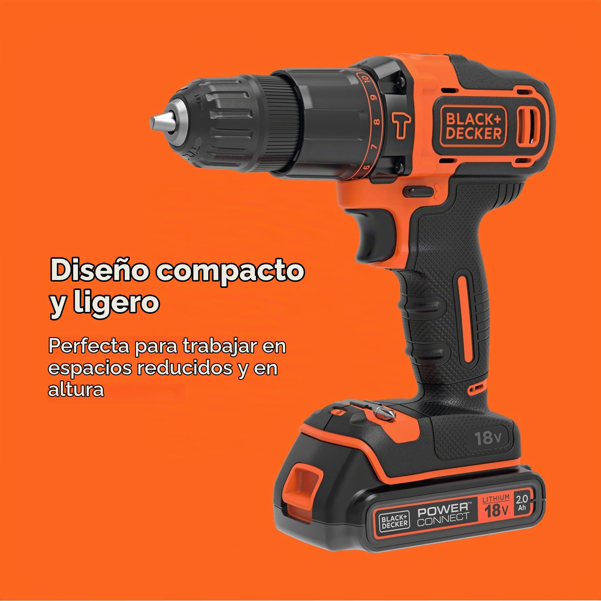 BLACK+DECKER Taladro de percusión 18V, 2 baterías 2Ah, cargador 400mA, 100 accesorios, maletín, BDCHD18D2AB-QW