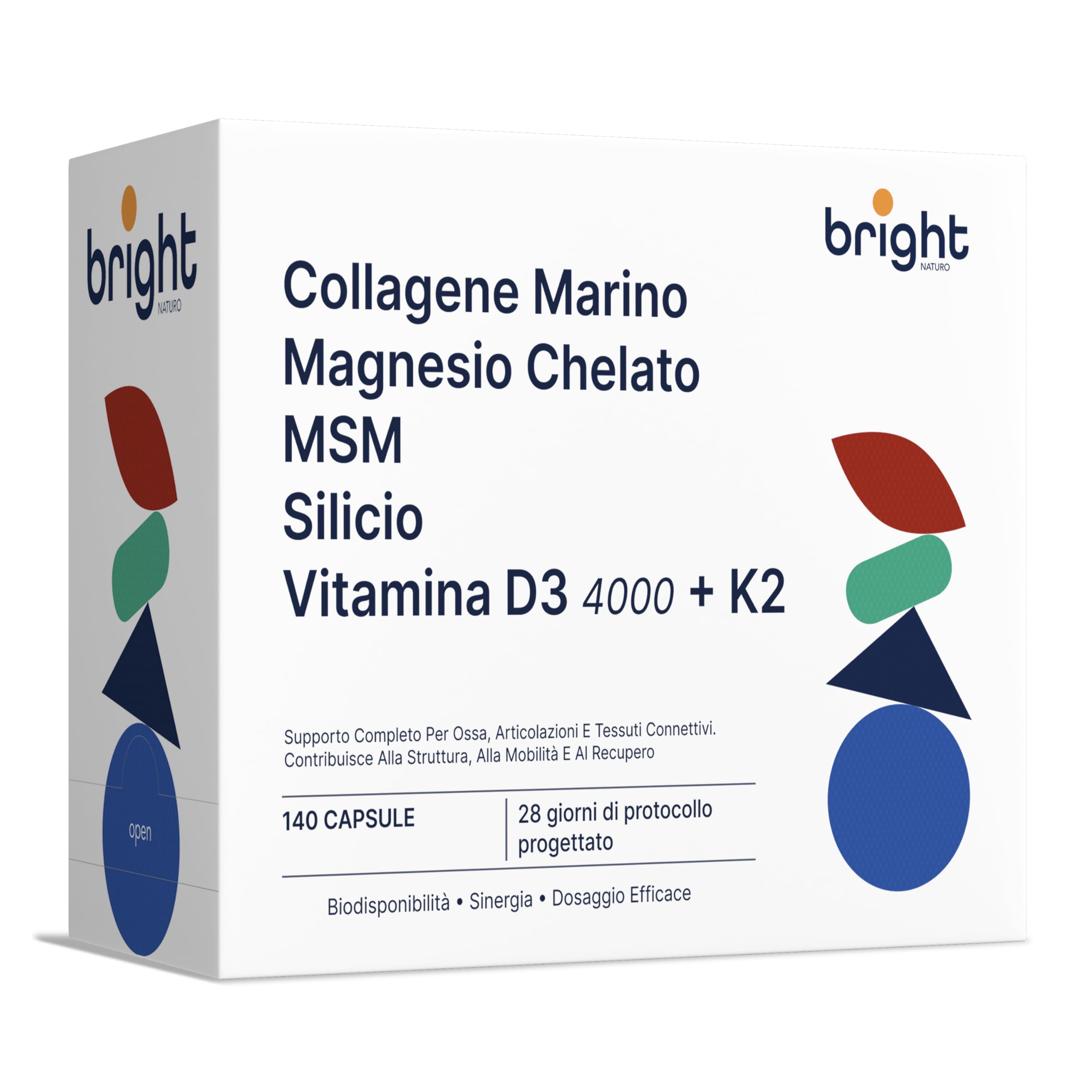 Collagene Marino con Acido Ialuronico, Magnesio Chelato, MSM, Silicio, Vitamina D3 e K2 - SmartAbsorb™ | per pelle, ossa e articolazioni | 28 bustine giornaliere