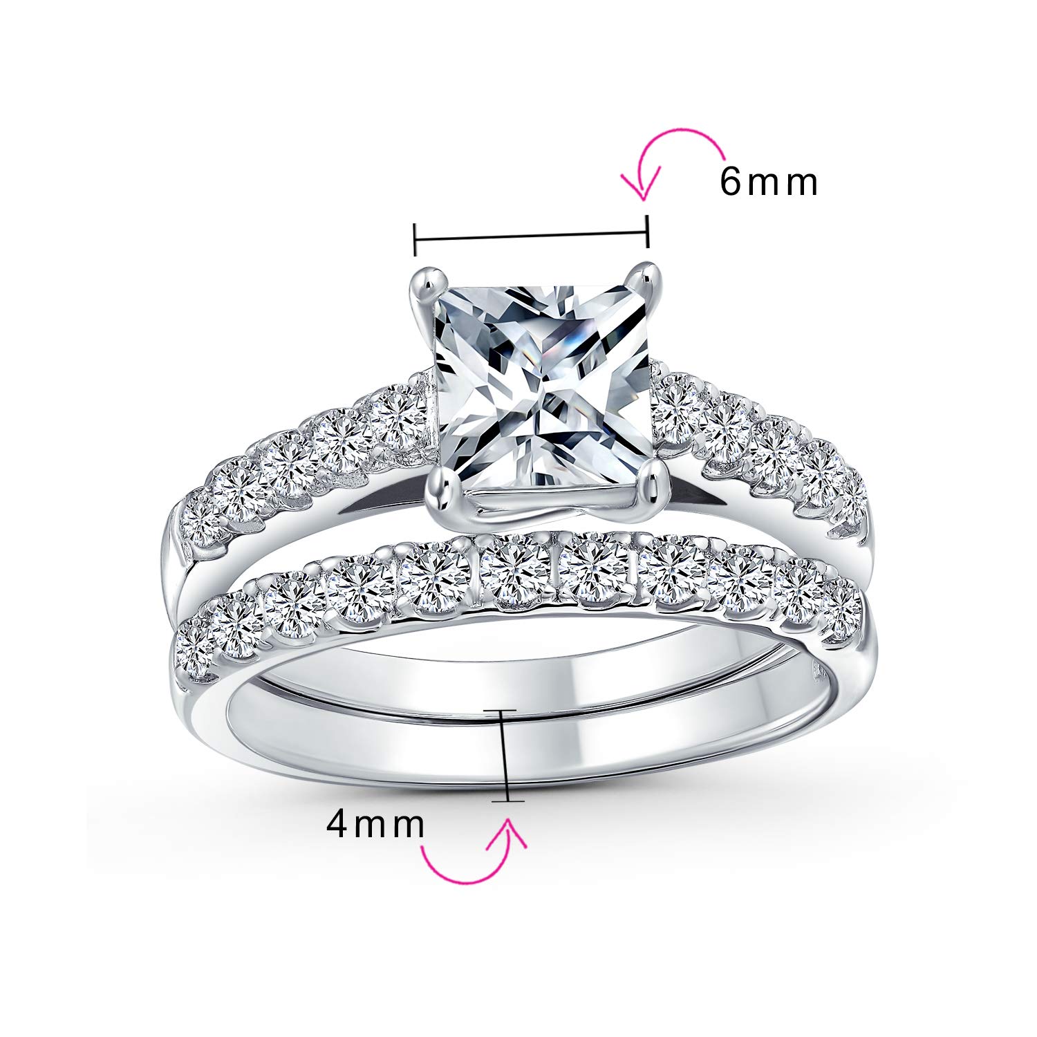1CT Brillante Zircone Cubico Taglio Princess Quadrato Solitario Montatura Cattedrale Fede Sottile Eternity Pavé AAA CZ Set di Anelli Anniversario Fidanzamento Matrimonio Argento Sterling .925