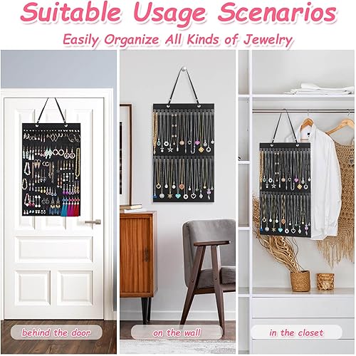 Miniatura 2 de shynek Paquete de 2 organizadores colgantes para joyas, incluye soporte para collares y aretes organizador para collares, aretes, pulseras y
