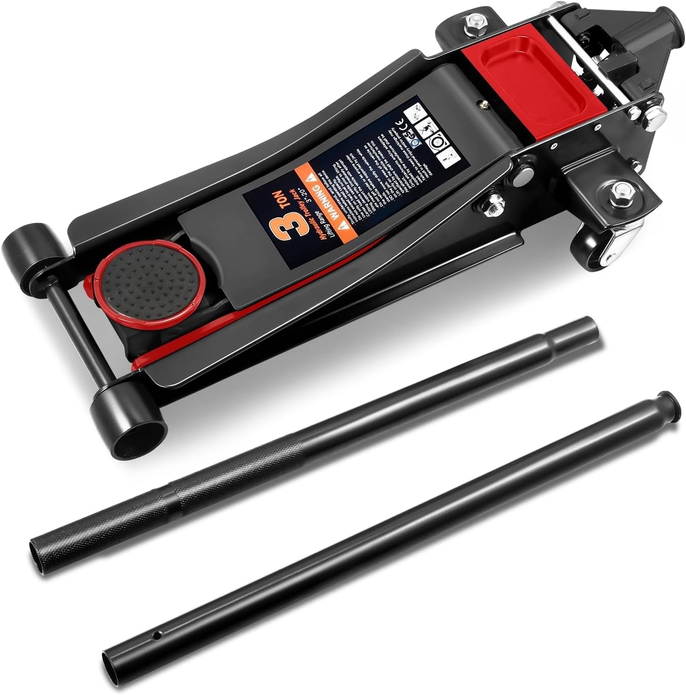 PM PERFORMOTOR Low Profile Hydraulic Trolley Service/Floor Jack, 3 Ton (6000 lbs) Capacity, Lifting Range 3"-20",Black,PM-TOL-FJ30-BK