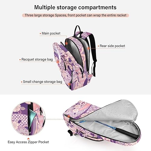 Miniatura 5 de Bolsa de tenis para mujeres y hombres, ligera, color morado, zéfiro japonés, flor de cerezo, deportes, tenis, bádminton, para adolescentes, niños,