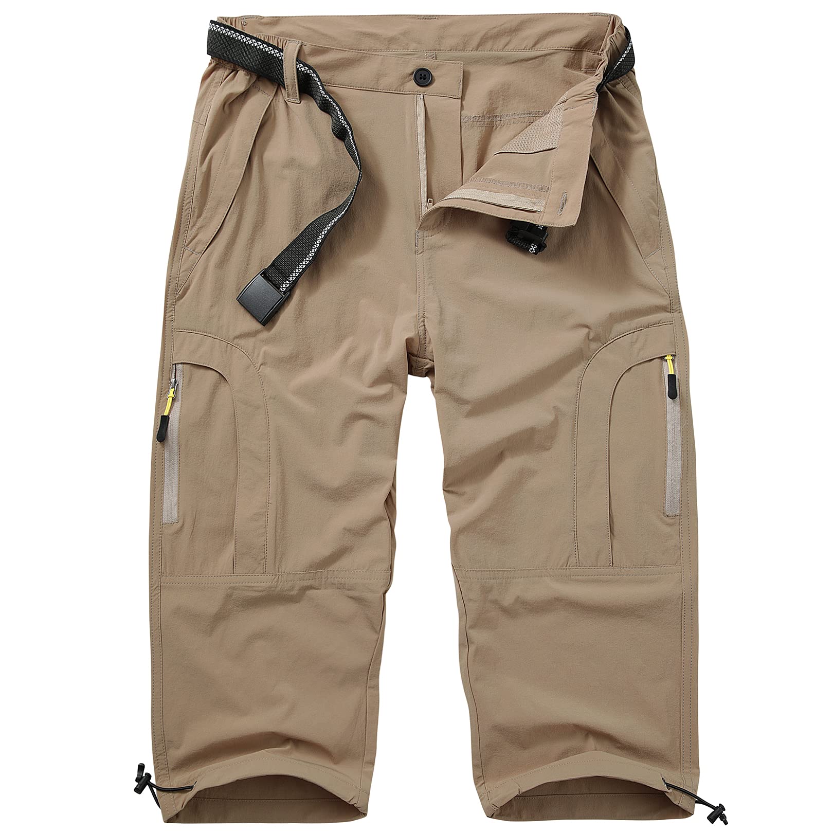 Women's Stretch Cargo Shorts with Pockets Lightweight Quick Dry Ladies Long  Ripstop Belt Work Pants for Hiking Camping Travel(2030 Khaki 26)