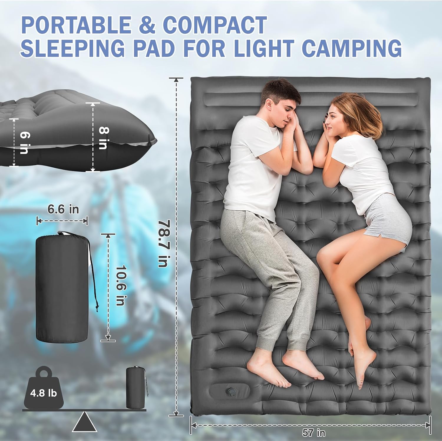 Sleeping Pad for Camping, 6" Extra Thick Camping Mat with Pillow Built-in Foot Pump, Ultra Comfortable Inflatable Sleeping Mat for Backpacking, Hiking, Camp Tent - Enjoy a Comfy Sleep