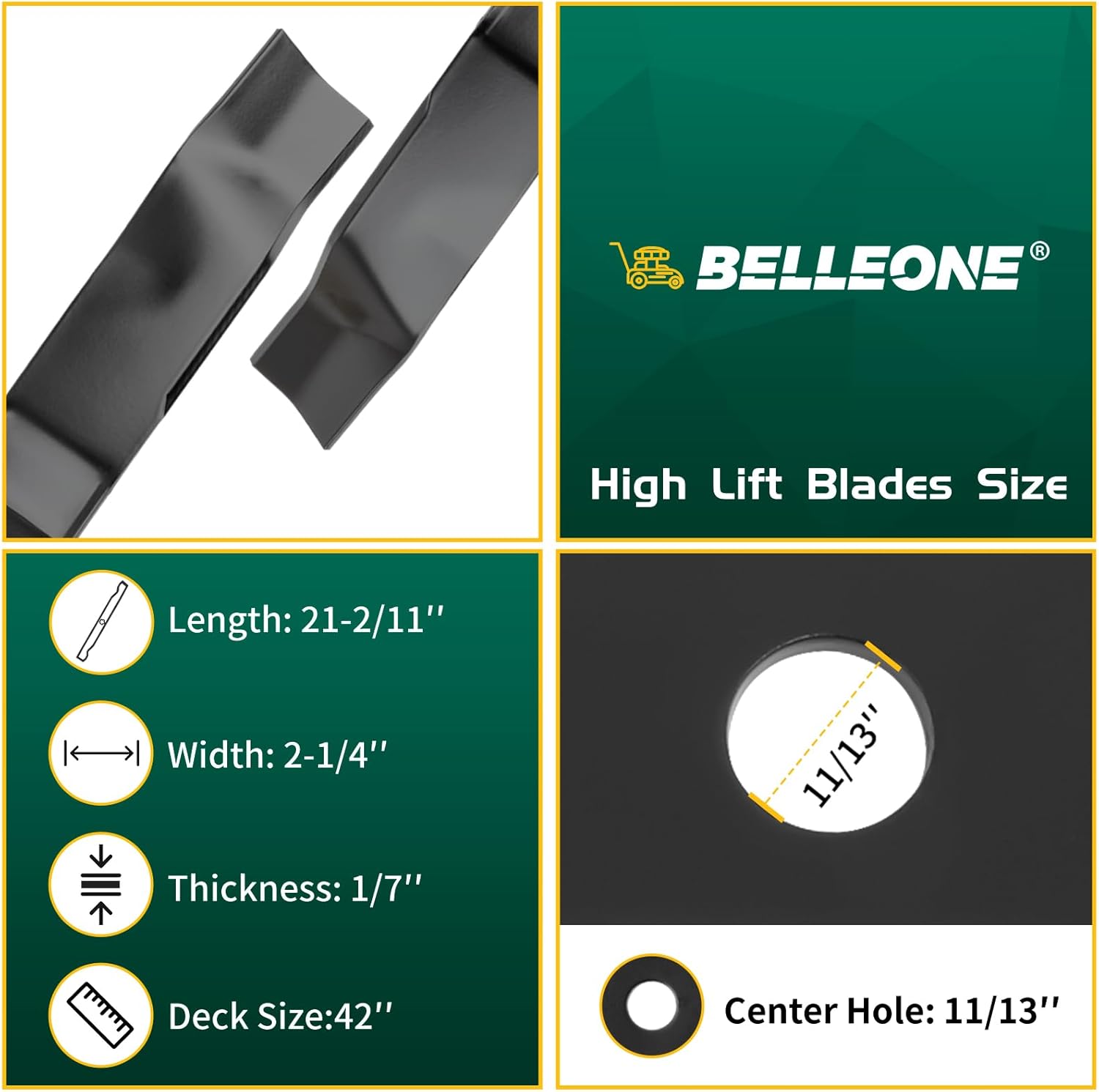 Belleone 4951003MA Mower Blades Compatible with Murray 42" Deck Lawn Tractor, Mulching Blades 95100E701 Fit for Murray 425303x92B 42571x31A 425000x8B Mowers (2 Pack)