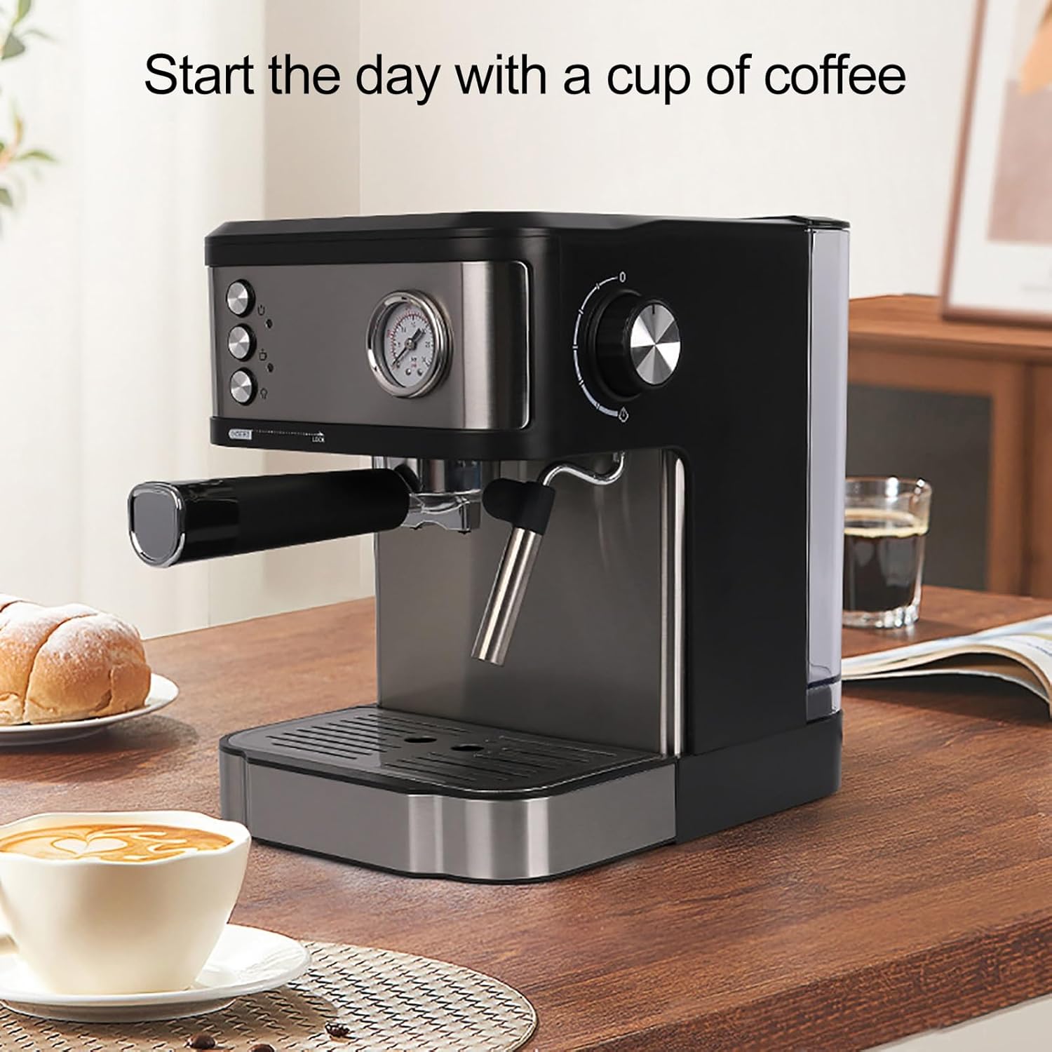 LISHAOHU Cappuccino Machines For Home, Espresso Semi-automatic Coffee Maker, Coffee Maker Espresso Machine With 20 Bar High Strength Pressure And Milk Froth Steam Wand, Top Can Warm Cups 8 717vAZ9CYSL. AC SL1500