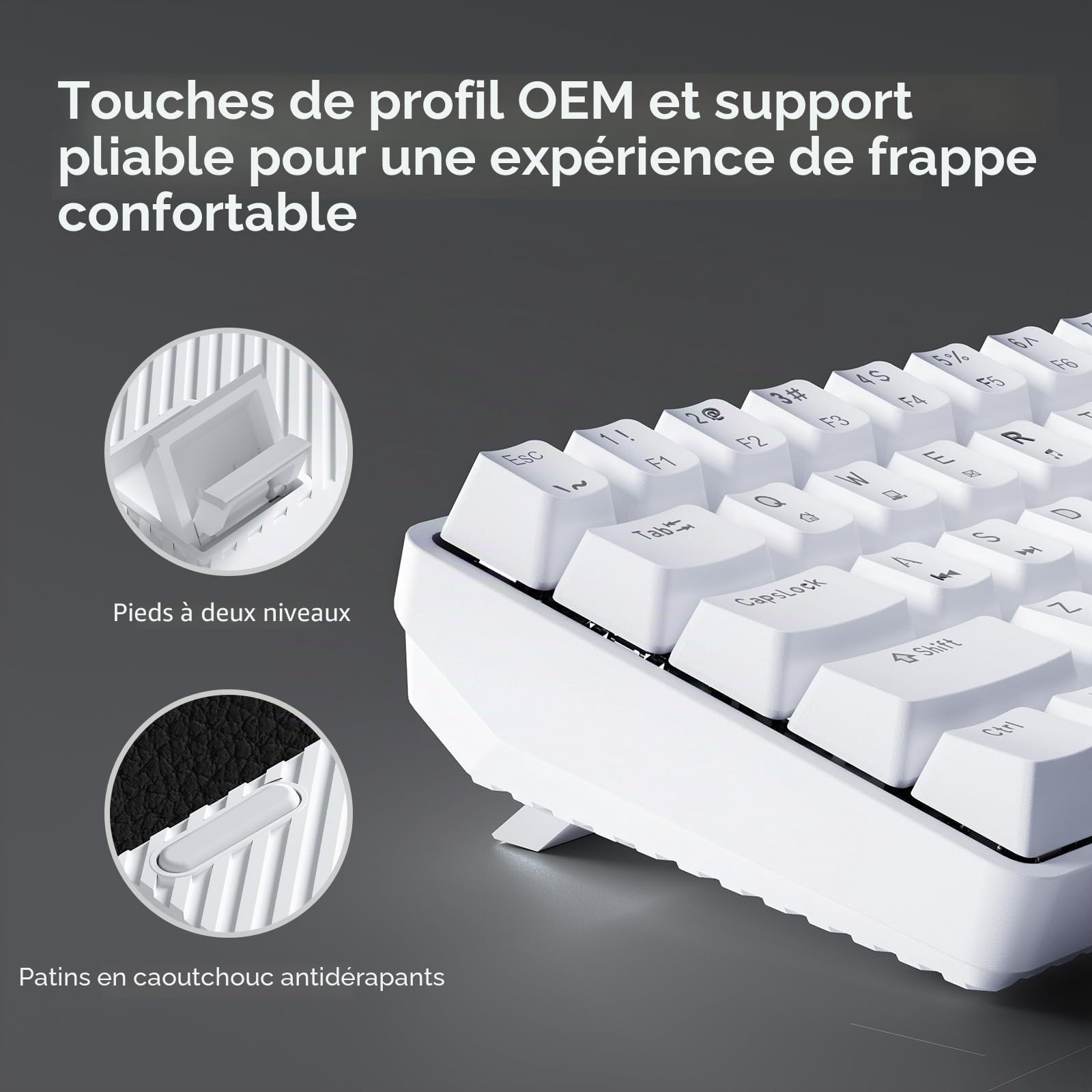 Dierya Clavier Gamer Mécanique 60% Câblé avec Interrupteur Rouge,T68SE Clavier Gaming LED Rétroéclairé Type-c Mechanical Keyboard Compact 68 Touches Anti-ghosting-US Layout,Blanc