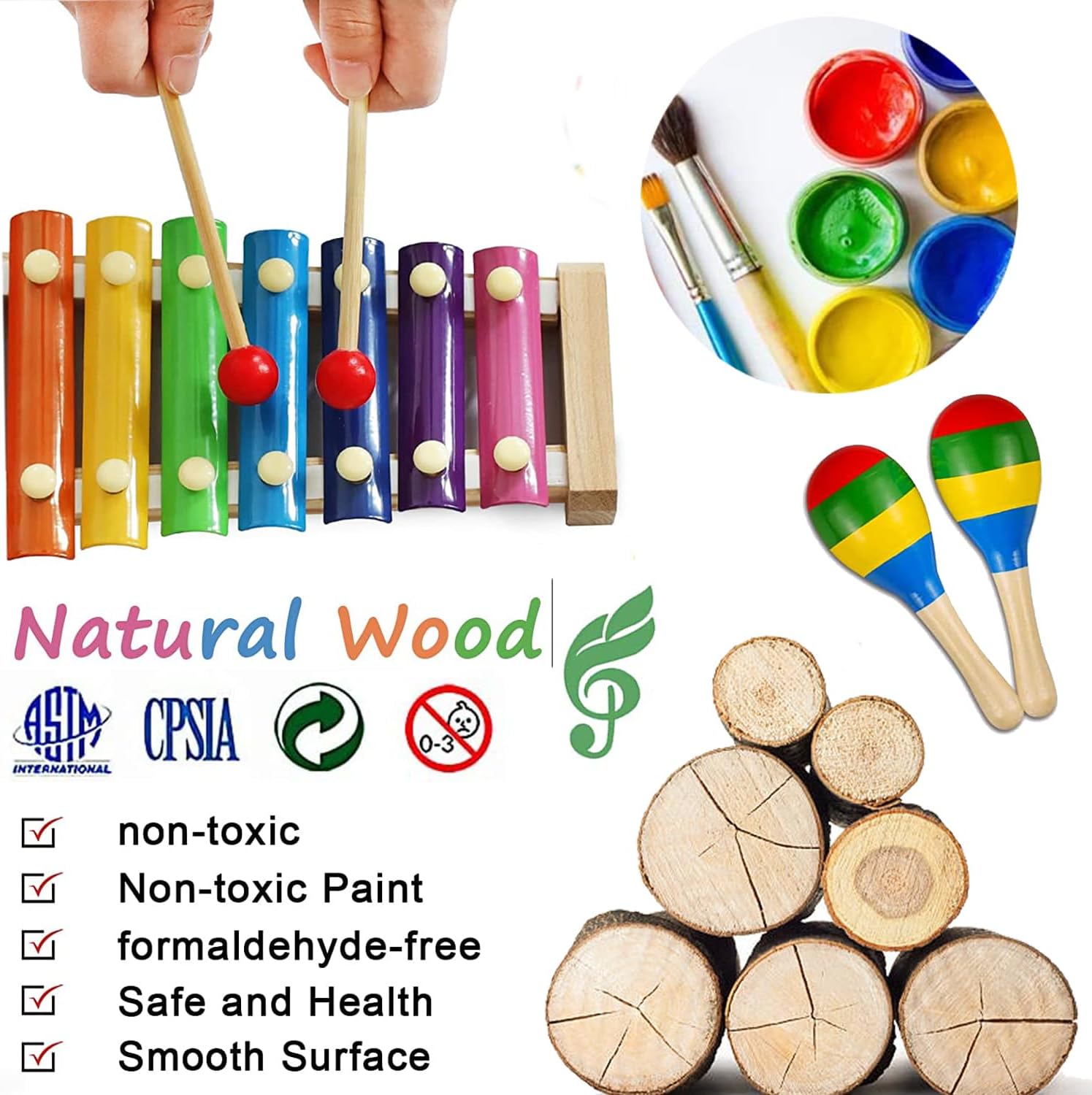 Toddler Musical Instruments Set Wooden Percussion Instruments Toy for Kids Preschool Education Early Learning Musical Toy for Boys and Girls