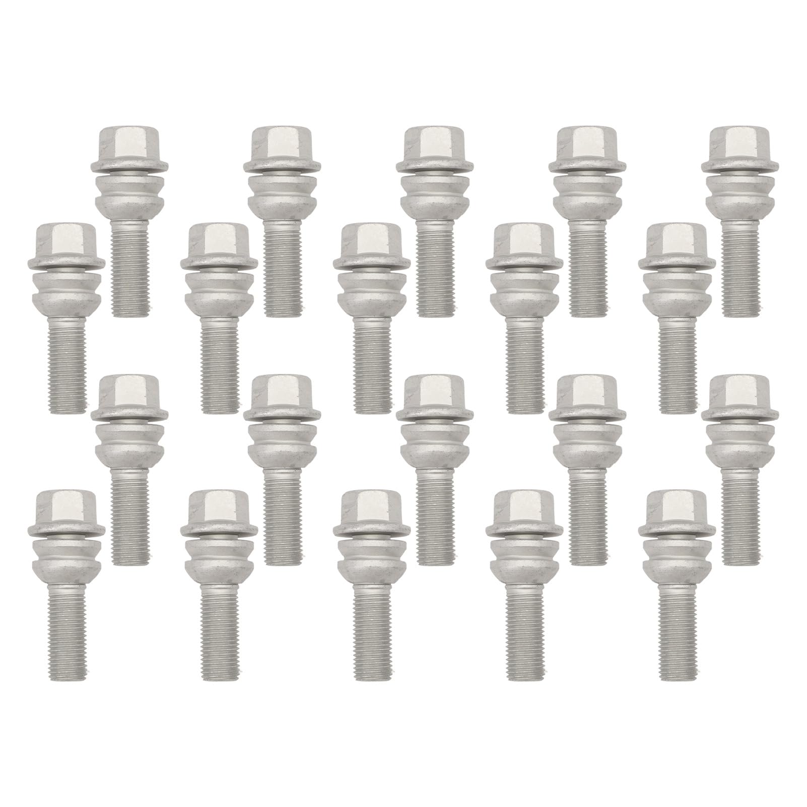 20xRadschrauben Radbolzen Kegelbund Silber M14x1,5 Kompatibel mit Q7 quattro 9PA 92A Amarok Transporter, Radbefestigung Kegelbund 66mm Stahl WHT001693 7L0601139A 7L0601139