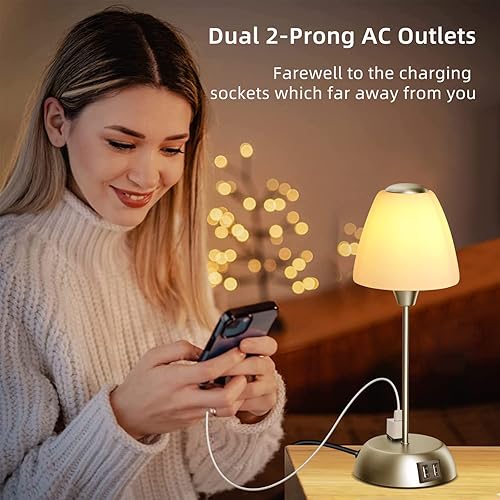 Miniatura 3 de Lámpara de mesita de noche con control táctil con 2 puertos USB, 3 vías regulables industriales, lámparas de lectura con pantalla de vidrio para