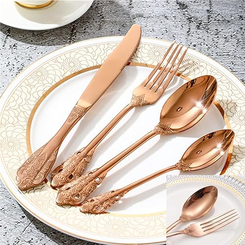 Miniatura 289 de A·HOUSEWARE - Juego de cubiertos iridiscentes con diseño hueco, 20 piezas, acero inoxidable, incluye tenedores, cucharas, cuchillos, utensilios